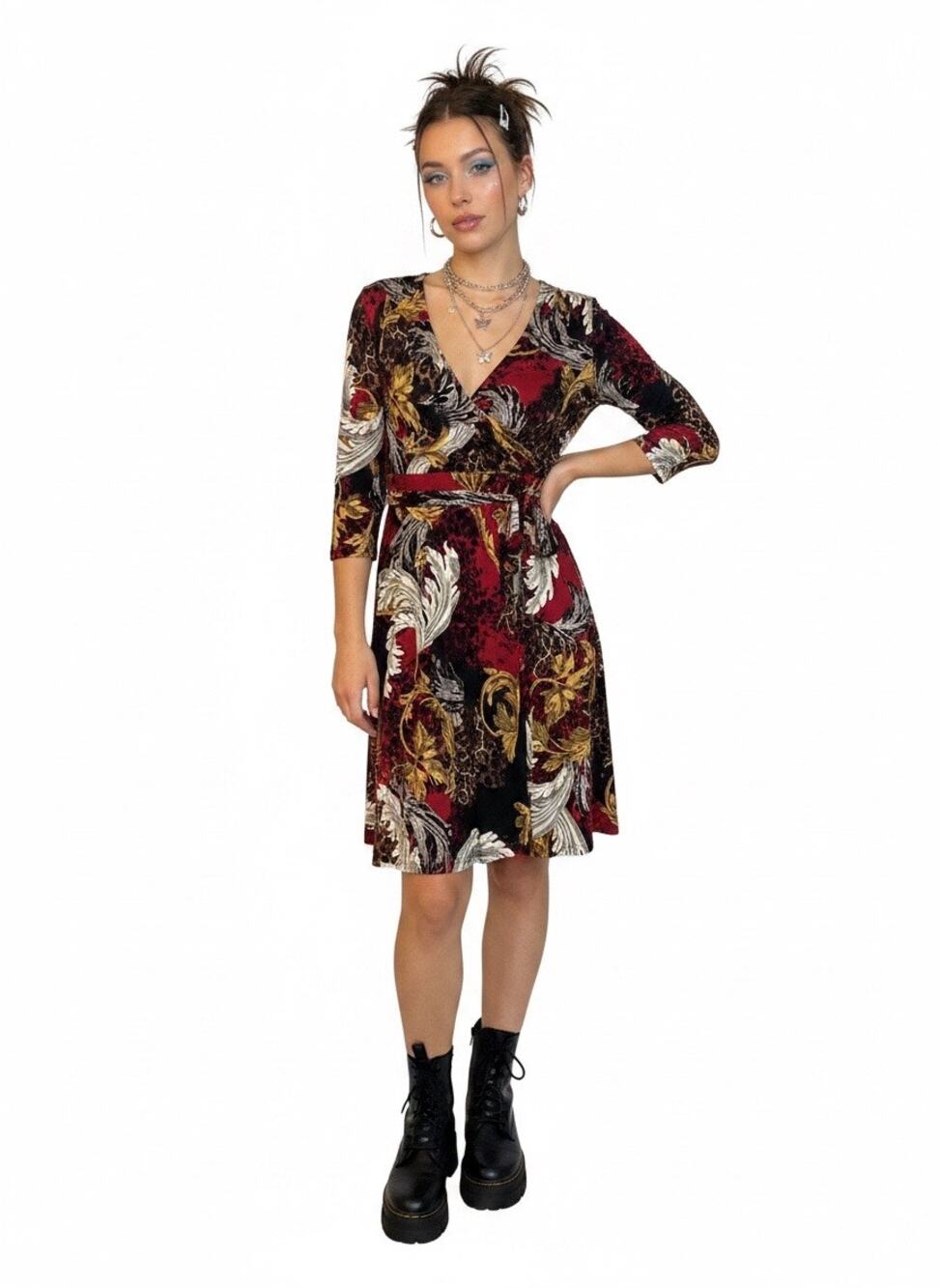 Monroe & Main Y2K Baroque Leopard Print Wrap Dress